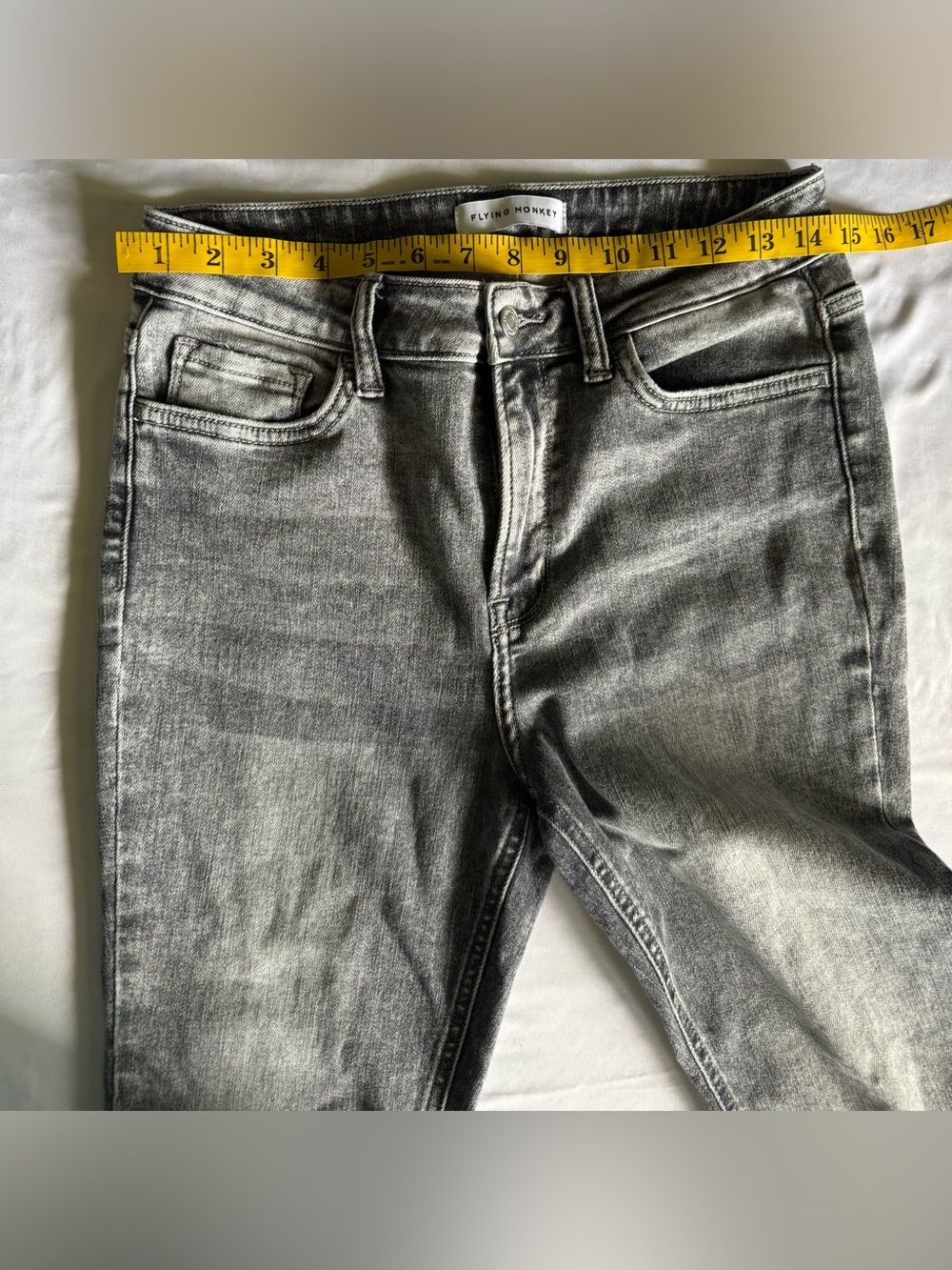 Flying Monkey High Rise Skinny Jeans Gray Acid Wash Women’s 29 Stretch Denim - Picture 8 of 10